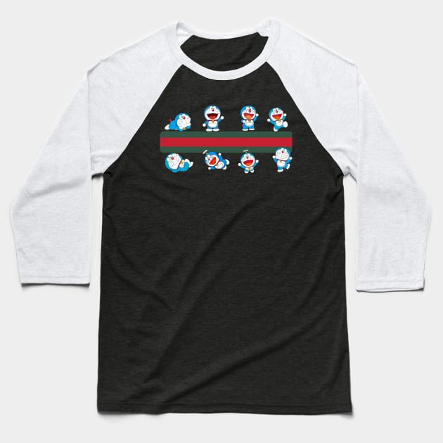 Doraemon Cat collage Japanese Cartoon Baseball T-Shirt by LOVILOVI